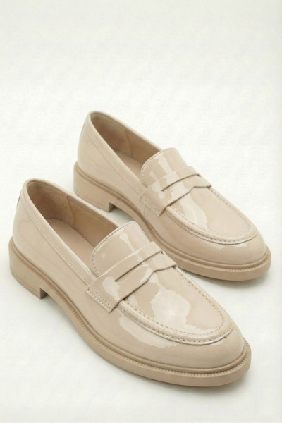 Shoesers Kadın Sade Ve Şık Stradi Bantlı Bej Rugan Loafer Makosen