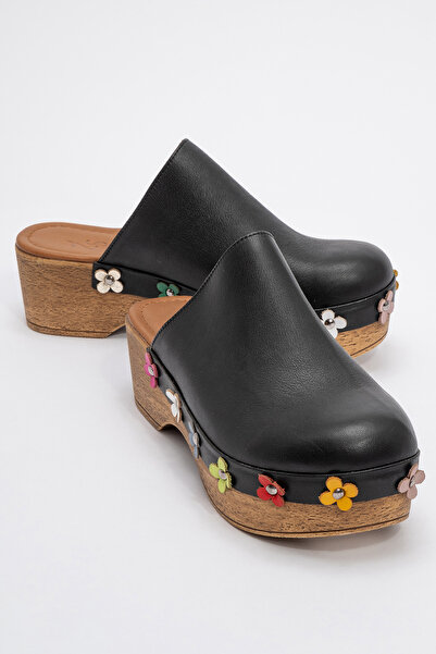 Zeynep Sıradağlı Karania Kadın Deri Takunya Terlik Siyah