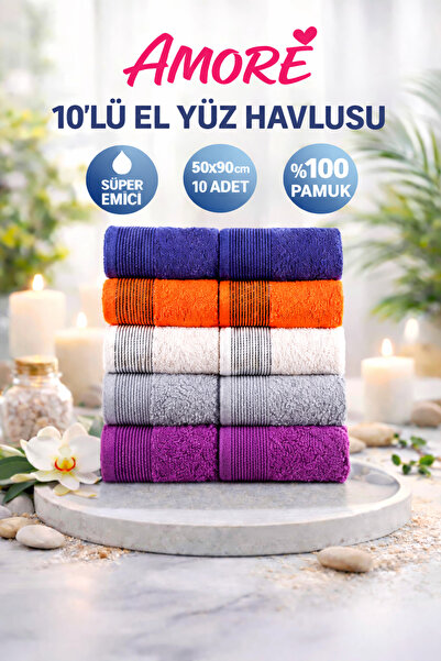BAMİROSE 50x90 CM 10'LU AMORE EL & YÜZ HAVLU SETİ