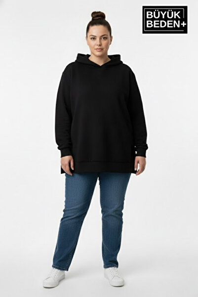 Superlife Büyük Beden Kapşonlu Tunik ince Sweatshırt SPR26BTK991