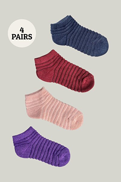 İbrahim Berk 4 Pairs of Women's Reverse Towel Booties Socks – Colorful and Soft