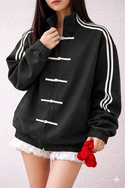 ARS Butik Retro Side Stripe and Tie Button Detail Seasonal Jacket