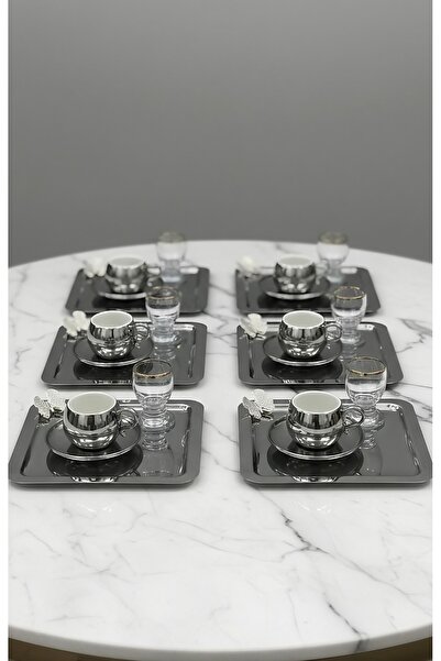 SİNİ Taşlı Kelebek Aksesuarlı Paslanmaz Çelik 6 Adet Kare Lüx Gümüş Kahve, Ça...