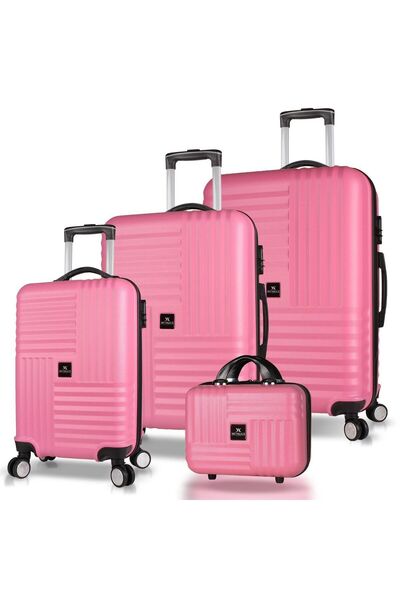 My Valice Puzzle Abs Kabin Orta Büyük Ve Makyaj Boy Pembe 4'lü Travel Valiz Seti