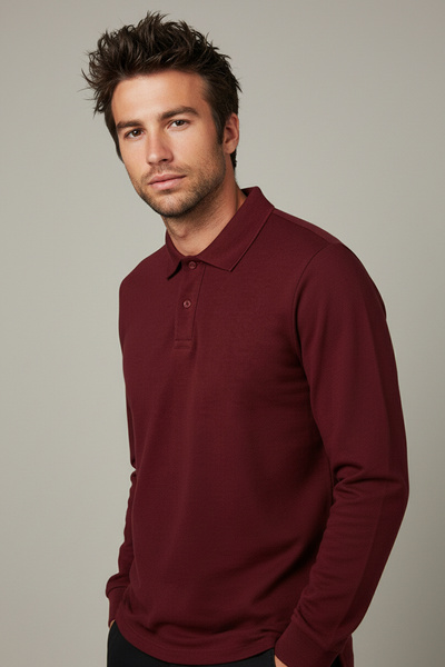 Çapıt Βαμβάκι lu Polo γιακάς με μακριά μανίκια, μπορντό χρώμα, σχολικό/καθημε...