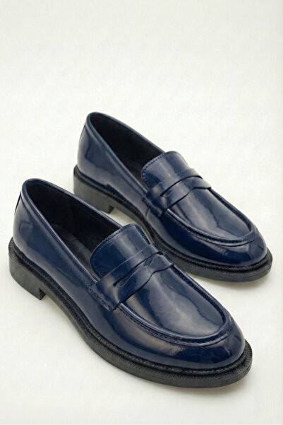 Shoesers Pantofi mocasini de damă, simpli și eleganți, din piele lacuită bleu...