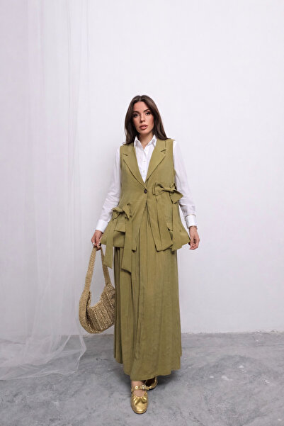 Hatun Atila Set vestă și fustă lungă cu cravată la două pieptene Trend D004 -...