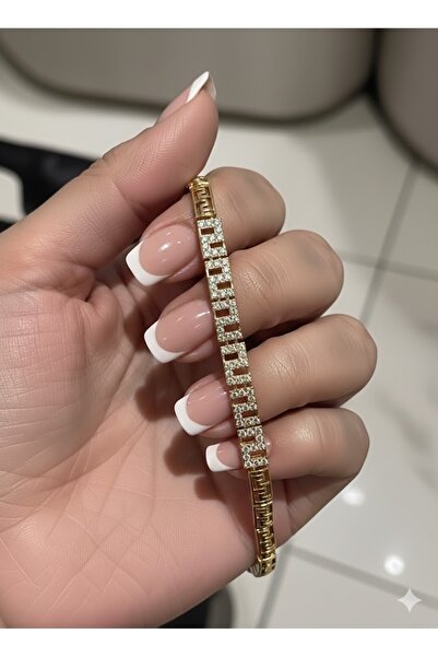 Store Xuping Kadın Gold Taşlı Geometrik Desenli Lüks Zincir Bileklik 18 Cm