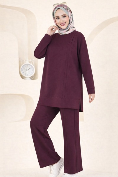 MEBA Women's Islamic Clothing Modal Fabric Self-Line Detailed Crew Neck Top a...