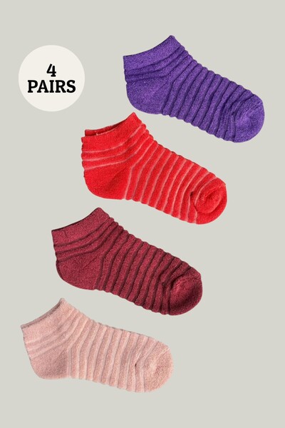 İbrahim Berk 4 Pairs of Women's Reverse Towel Booties Socks – Colorful and Soft