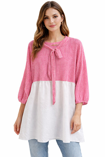 EFULİM Gofre Desen Bağcıklı Tunik Fuşya