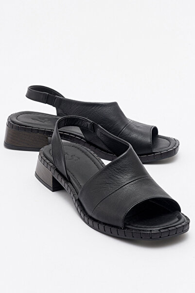 Zeynep Sıradağlı صندل نسائي من الجلد الطبيعي من Abesina باللون الأسود