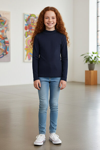 difa kids فتاة بوي للجنسين أطفال لون أزرق داكن موسمي شتوي نصف رقبة طويلة الأك...