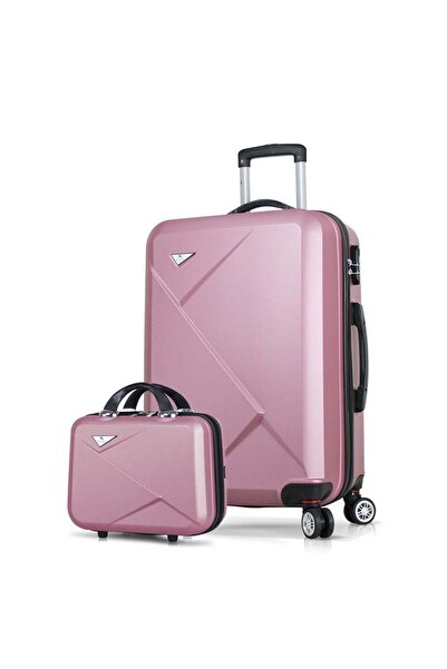 My Valice Diamond Abs Orta Ve Makyaj Boy Rose Gold 2'li Valiz Seti