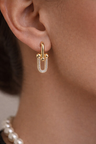 Moonjy أقراط نسائية ذهبية من الفولاذ والزركون من VIP - موديل هاردوير ذهبي مرص...