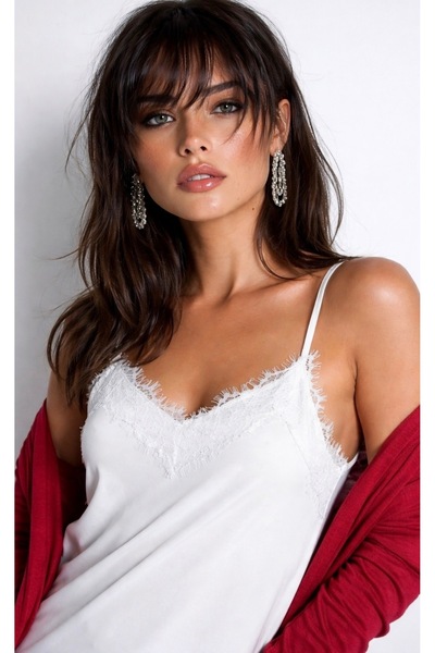 Be Best Tricou alb din dantelă pentru femei BE255