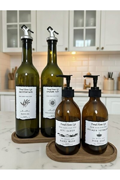 Trend Home Life Set of 6, 2 Amber Glass 750ml Oil Pot, 2 Glass Liquid Soap Di...