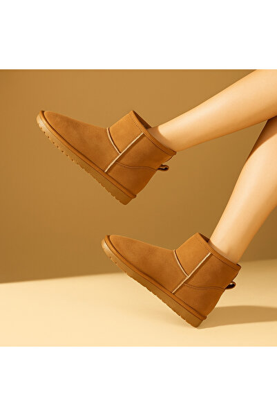 shop Desipark kadın Ultra mini bot süet içi kürklü su geçirmez ince taba