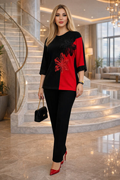 Yeşilmoda Suit Women's Two-Piece Suit Blouse Pants Stone Embroidered Special ...