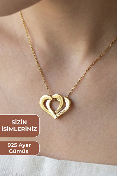 ZOLESSA Kadın Kişiye Özel İç İçe Geçen Çift Kalpli 2 İsimli Kolye Altın Rengi...