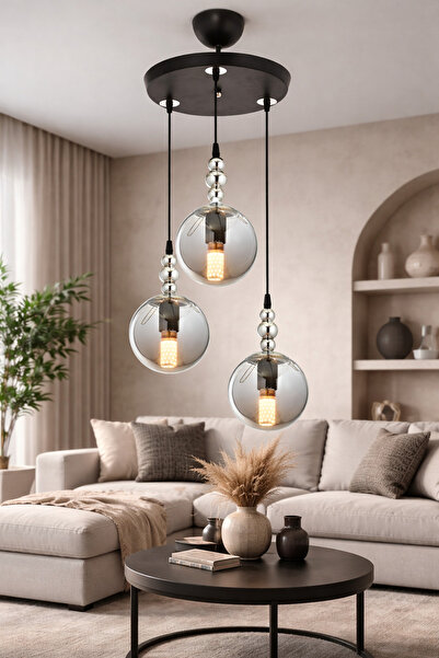 ESSLİGHT TOROS 3 LÜ KROM SİYAH SARKIT FÜME GLOB CAMLI SOLON MUTFAK YATAK ODAS...