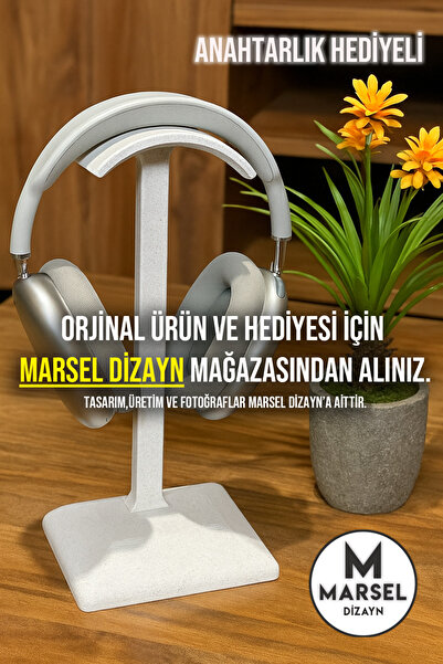 MarselDizayn Dekoratif Gamer Kulaklık Standı - Kulaklık Tutucu-Mermer Beyazı-...