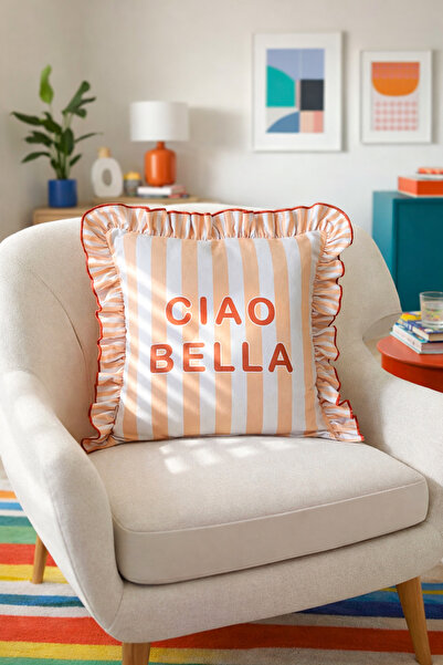 RİTMOHOME Ciao Bella Fırfırlı Vintage, Country, Iskandinav, Bohem 50x50 Dekor...