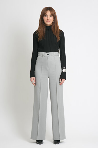 CESS KADIN PALAZZO PANTOLON YÜKSEK BEL İNCE KESİM TURKUAZ GRİ BASİC PANTOLON ...