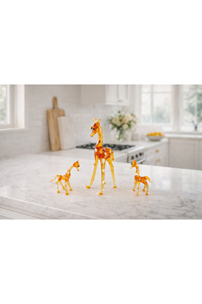 ADAMODART Zürafa El yapımı Dekoratif Cam Biblo 3'lü Set