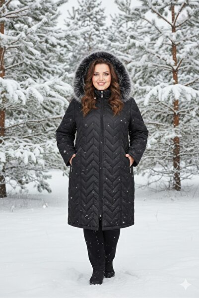 elma abone Plus Size Quilted Hooded Coat
