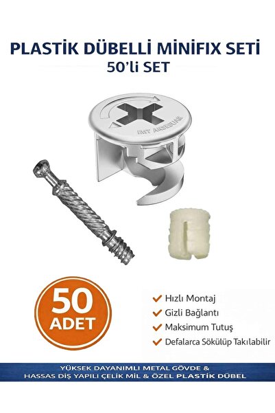 İMT AKSESUAR Plastik Dübelli Minifix Gövde ve Mil Seti - Mobilya Bağlantı Ele...