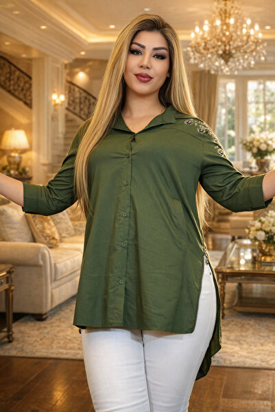 Yeşilmoda Tunic,Cotton Thread,Lycra,With Hat,Zipper, Pocket,Button, Bat Sleev...