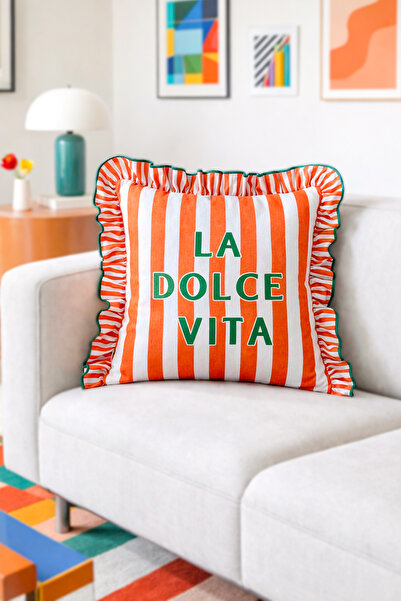 RİTMOHOME La Dolce Vita Fırfırlı Vintage, Country, Iskandinav, Bohem 50x50 De...