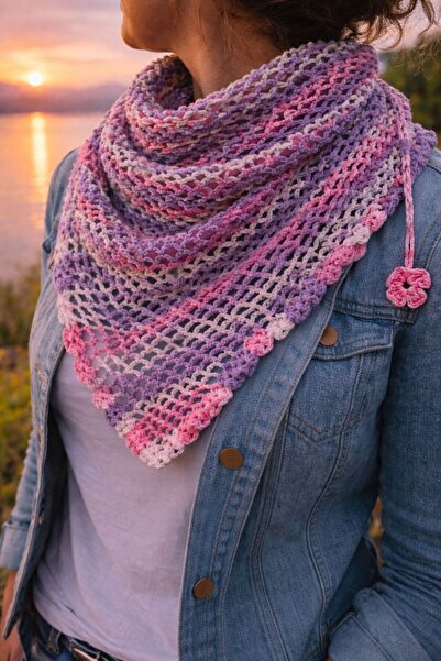 KM El Örgüsü Üçgen Atkı – Yumuşak Dokulu, Şık ve Sıcak Tasarım (150 x 55 cm)