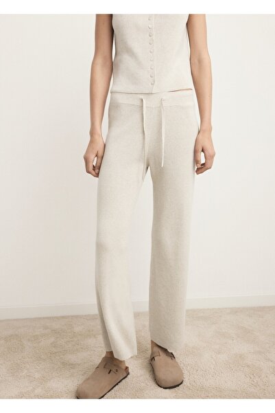 MANGO Woman Akışkan pamuklu keten kumaş uzun pantolon