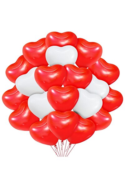 Flippy Set 10 Baloane Inima Alb si Rosu, 25 cm