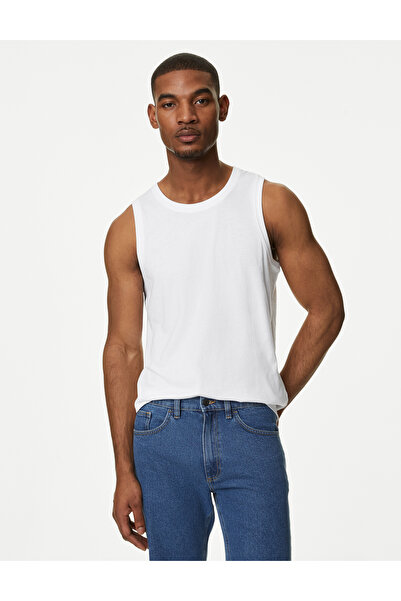 Marks & Spencer Saf Pamuklu Yuvarlak Yaka T-Shirt