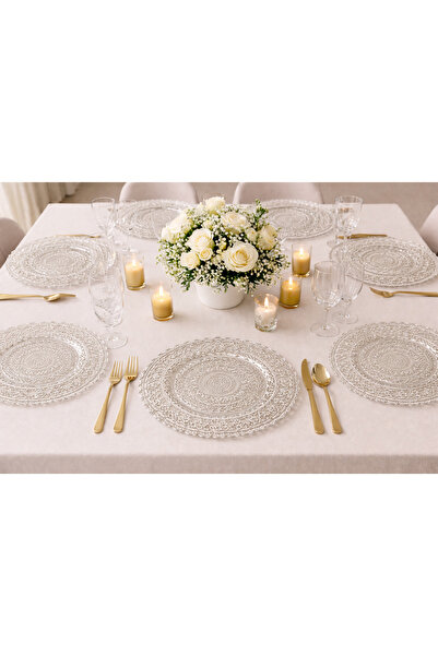 SIGMA GLASS 8’li 33 cm Şeffaf Desenli Cam Sunum Tabağı Seti – Yuvarlak Servis...