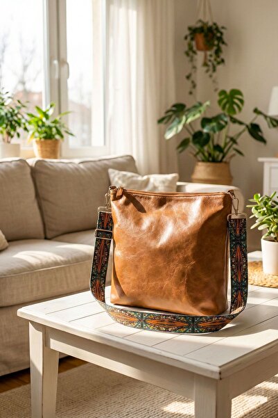 Bambus Home Bohem Tarzı Etnik Desenli Suni Deri Askılı Kadın El Ve Omuz Çantası