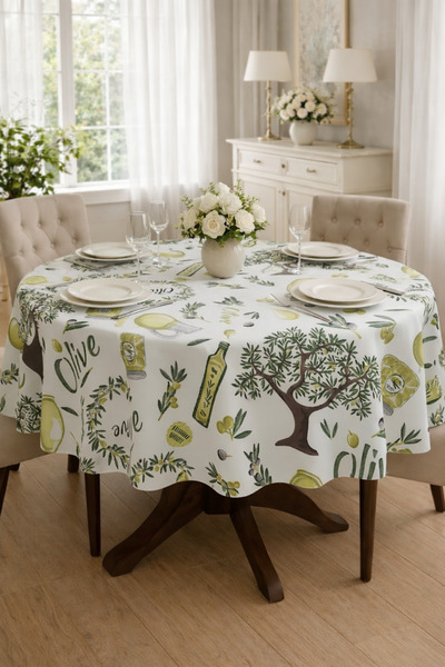 Rona Home Special Design Olive Pattern Round Tablecloth - Washable, Colorfast...