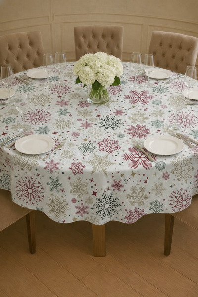 Rona Home Stylish Round Tablecloth with Christmas Snowflake Pattern - Premium...