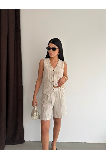 LB Laluna Butik Women's Striped Vest and Shorts Set