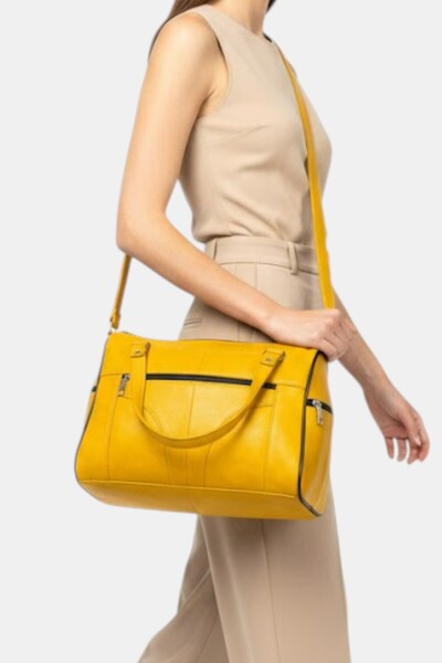 Lederax Geantă de mână și de umăr pentru femei cu cinci compartimente din pie...