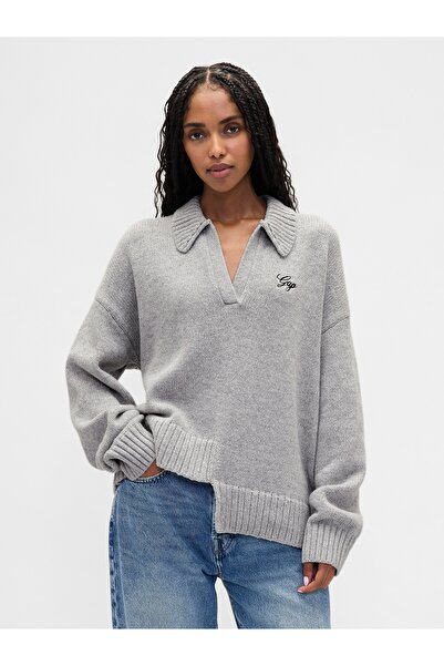 GAP Kadın Gri Asimetrik Logo Kazak