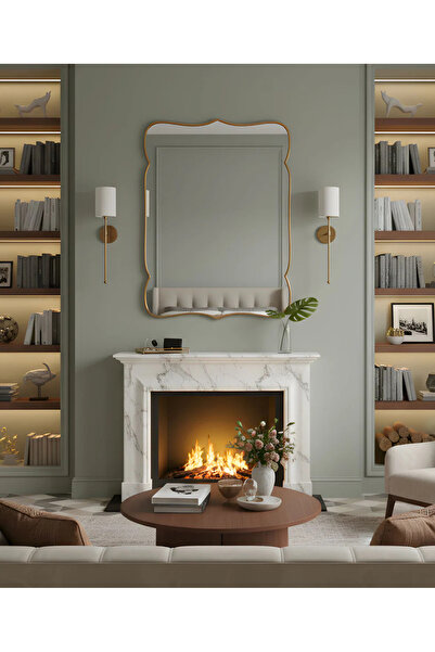 Fawdecor Premium Şık Ahşap Çerçeveli Asimetrik Ayna Ev Dekoru Estetik Duvar A...