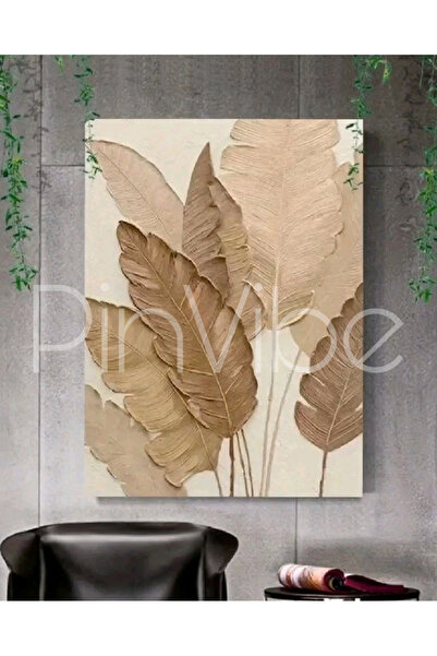 Home PinVibe Earth Brown – Alçı Kabartmalı Kahverengi Yaprak Tablo (Çerçevesiz)