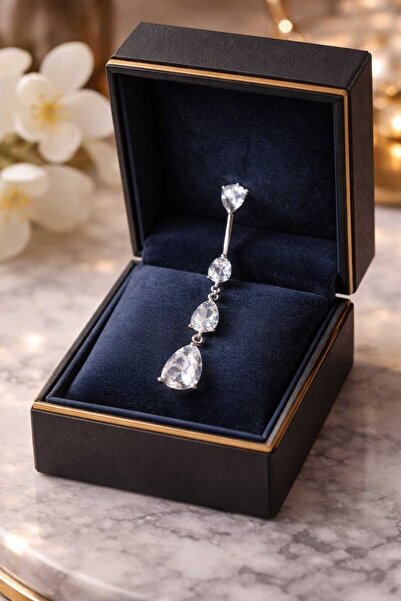 Begonia Accessories 316l Cerrahi Çelik Fashion 3 Boy Sıralı Damla Zirkon Taşl...