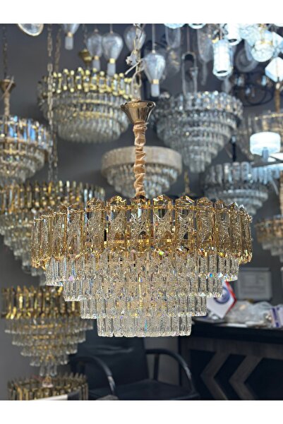 Led 60 CM KRİSTAL LÜX SALON AVİZESİ GOLD İTHAL KASA