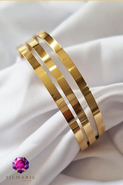 Only Vogue Çelik Altın Renk 3’lü Kalın Ajda Bilezikler