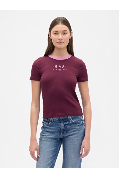 GAP Kadın Bordo Modern Logo Crop T-Shirt